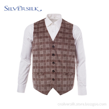 Stylish Tuxedo Waistcoat Plaid Corduroy Men Suit Vest